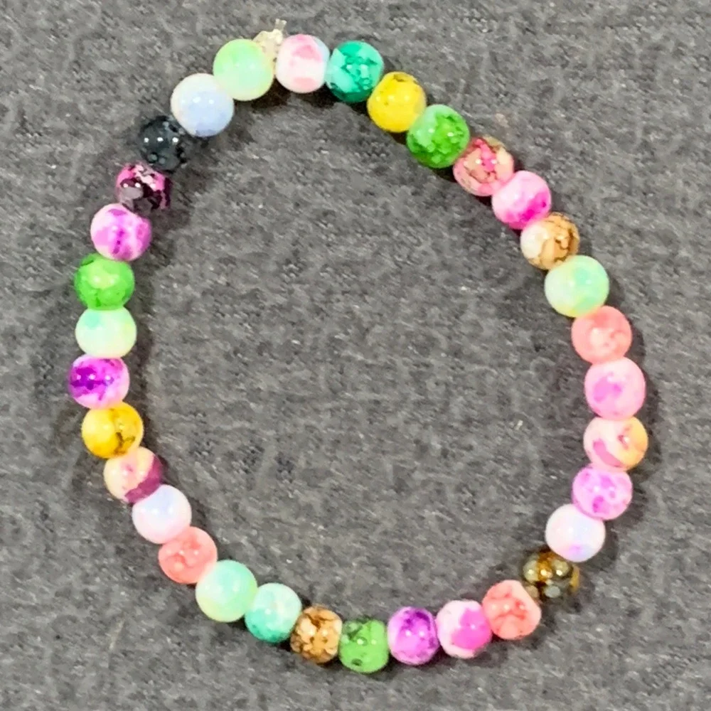 Handmade Beaded Bracelet Set Women OS Multicolor Boho Stretch Stackable Glass